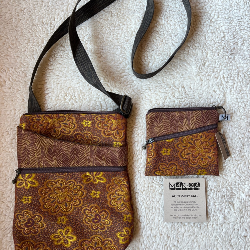 Maruca Brown Floral Crossbody Bag Set